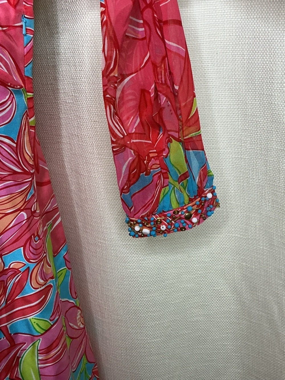 Lilly Pulitzer Pink Floral Beaded Tunic Dress Size 10 Resort Chic - Picture 5 of 11